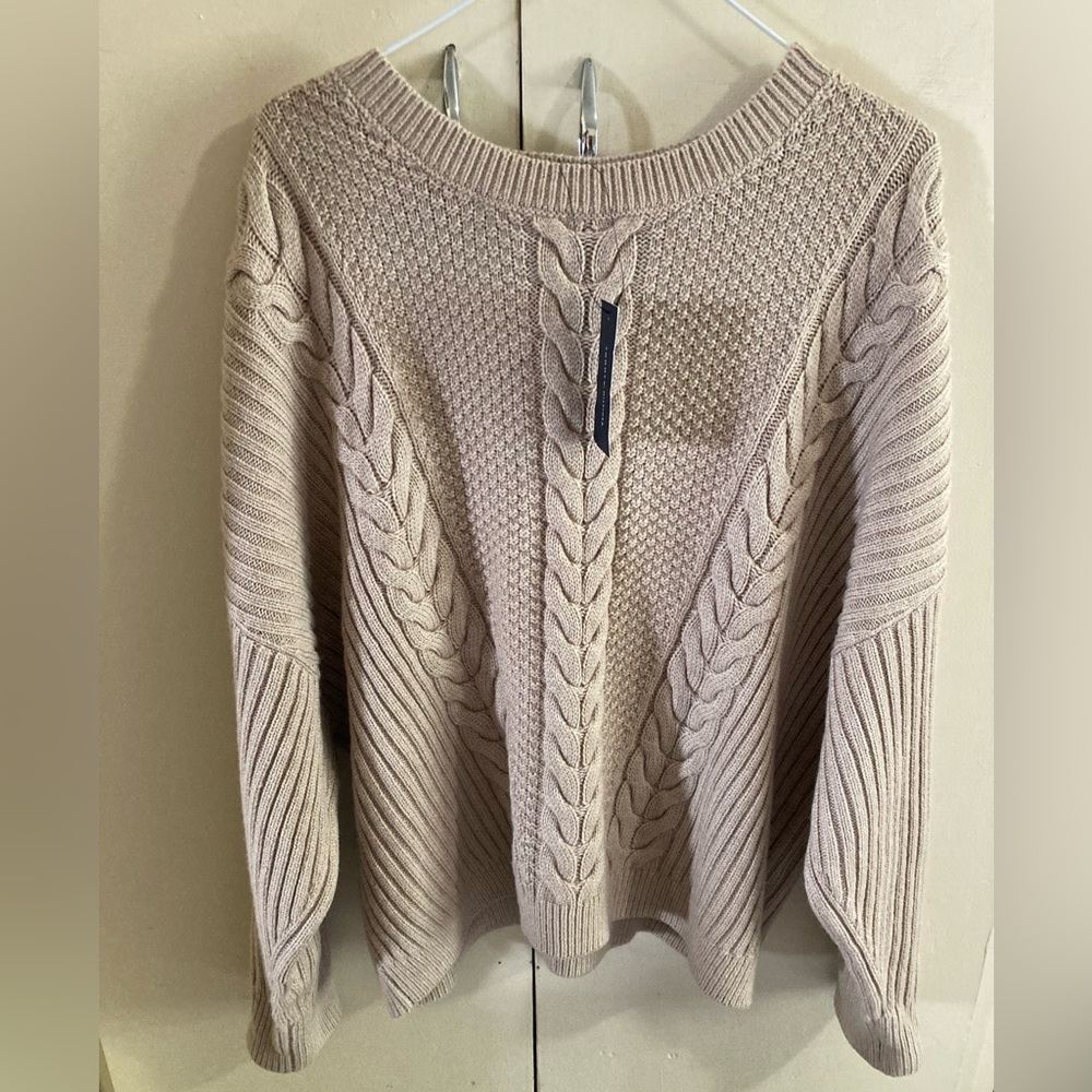 Tommy Hilfiger Cable-Knit Scoop Neck Sweater - Beige